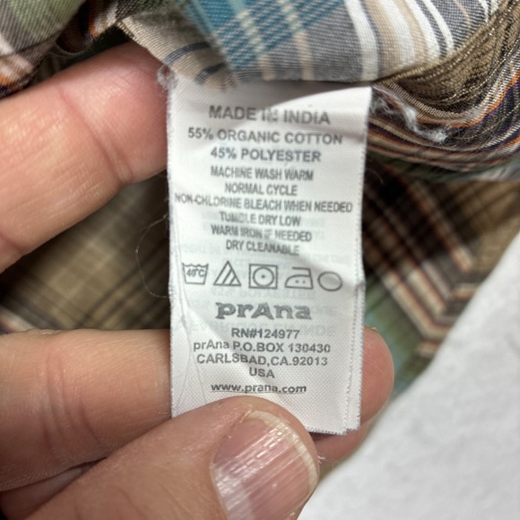 prAna Button Up Shirt Short Sleeve Mens Medium Plaid Organic Cotton Polyester - Picture 6 of 12